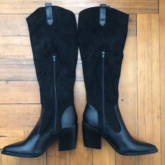 YOKI Knee-High Stacked Dual Suede Boots Size 10 - Picture 2 of 4